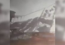 Una fuerte tormenta destruyó un escenario en San Nicolás: el momento del colapso de la estructura