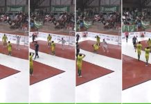 Susto en Brasil: le cayó una lámpara en la cabeza mientras disputaba un partido de futsal y siguió jugando