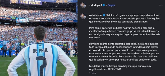 “Instalaron conspiraciones infundadas”: el contundente posteo de Rodrigo De Paul tras la caída de Argentina en la final del Mundial