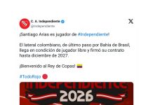 Independiente presentó como nuevo refuerzo a un lateral de la selección de Colombia