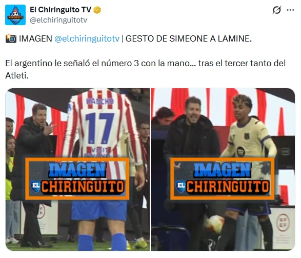 El gesto del Cholo Simeone a Lamine Yamal durante la goleada del Atlético de Madrid al Barcelona que generó controversia