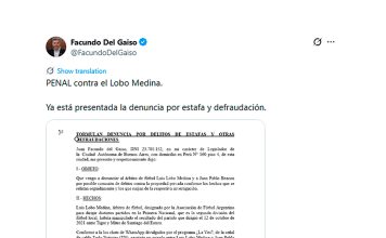 Denunciaron penalmente al árbitro Luis Lobo Medina, acusado de arreglar partidos